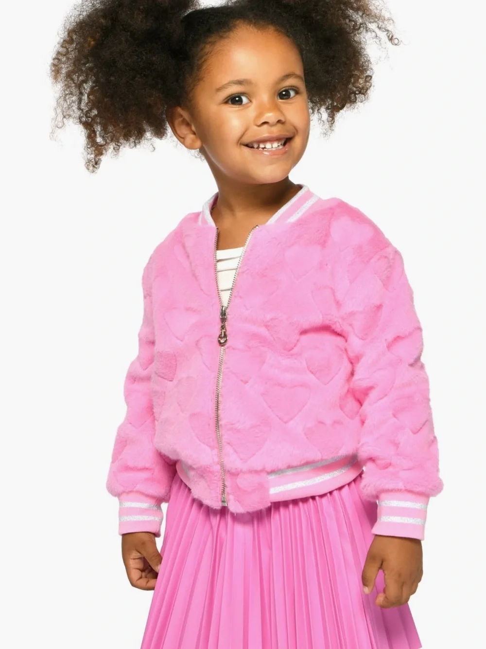 Truly Me by Sara Sara Kids' Faux Fur Heart Bomber Jacket size 6 and 3T available